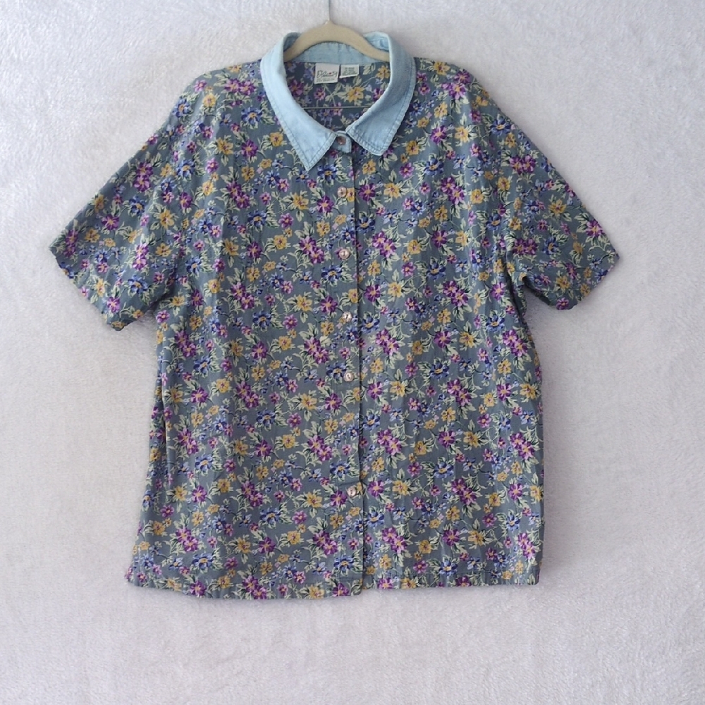 Haband‎ Vintage Womens Floral Antique Grandmacore Button Down Shirt Size XL